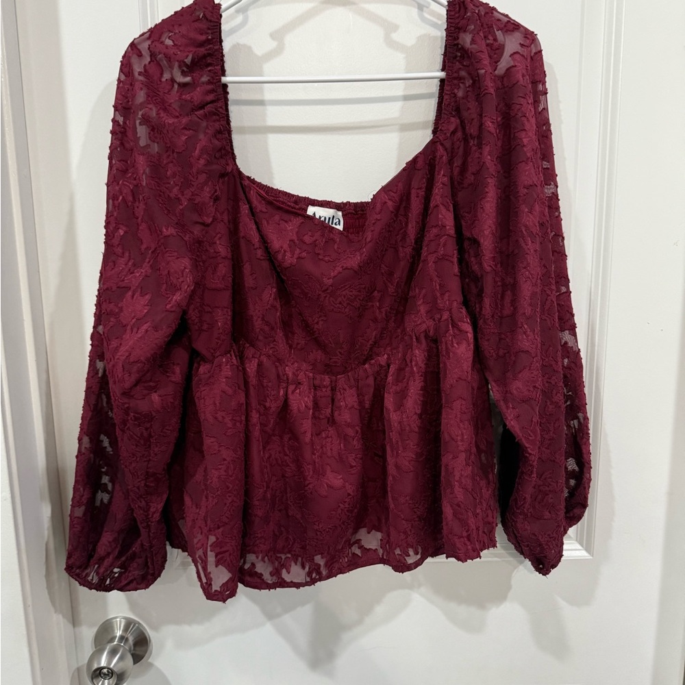 ARULA Deep Red Lace Blouse